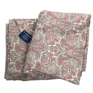 VTG RALPH LAUREN Twin Flat & Fitted Sheets Bridget Red Paisley 100% Cotton 2 Pcs